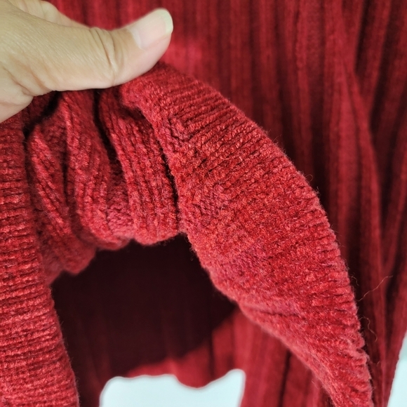 MOSCHINO Jeans Men's Red/Green Stripe Wool Blend Ribbed Knit Sweater Sz M V-neck - Picture 6 of 11